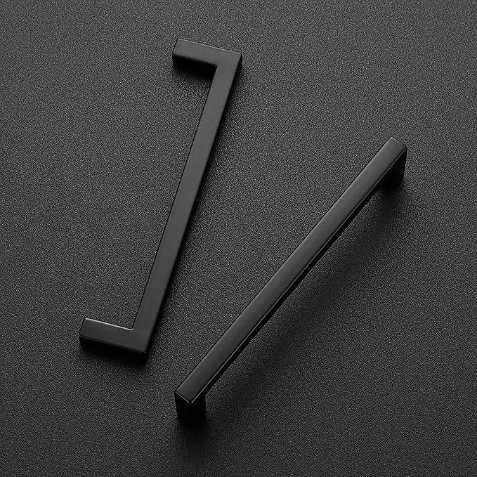 Ravinte 25 Pack 5 Inch Hole Center Solid Slim Square Pulls Matte Black Kitchen Cabinet Handles Square Bar Drawer Handles Flat Black Drawer Pulls for Cupboard Dresser and Cabinets - ModernBath