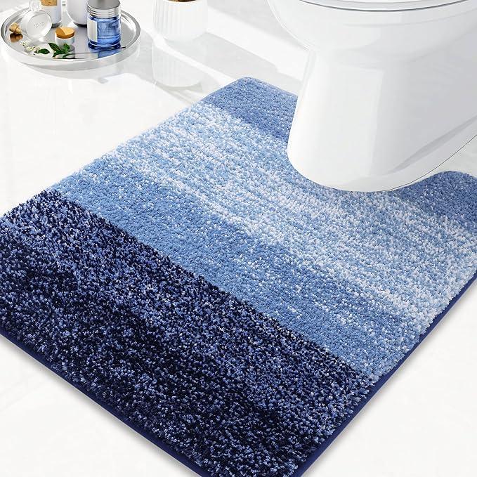Arotive Microfiber Bathroom Rugs, Shaggy Soft and Absorbent Contour Toilet Rugs, Non-Slip, Thick Plush Machine Washable Dry Bath Mats for Toilet Base, 24x20, Blue, U-Shape - ModernBath