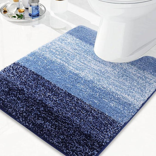 Arotive Microfiber Bathroom Rugs, Shaggy Soft and Absorbent Contour Toilet Rugs, Non-Slip, Thick Plush Machine Washable Dry Bath Mats for Toilet Base, 24x20, Blue, U-Shape - ModernBath