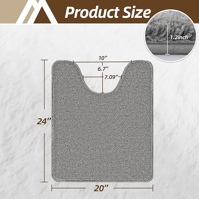 COSY HOMEER Toilet Rugs U-Shaped 24"x20",Soft Absorbent Bath Mat with Non-Slip TPR Backing, Machine Washable Shaggy Bath Rug for Toilet,Grey - ModernBath