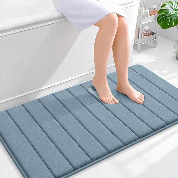 OLANLY Memory Foam Bath Mat 44x24, Super Soft Absorbent Bathroom Rugs, Quick Dry, Machine Washable Shower Floor Rugs, Bathmat Carpet, Bathroom Home Decor Accessories, Airy Blue - ModernBath