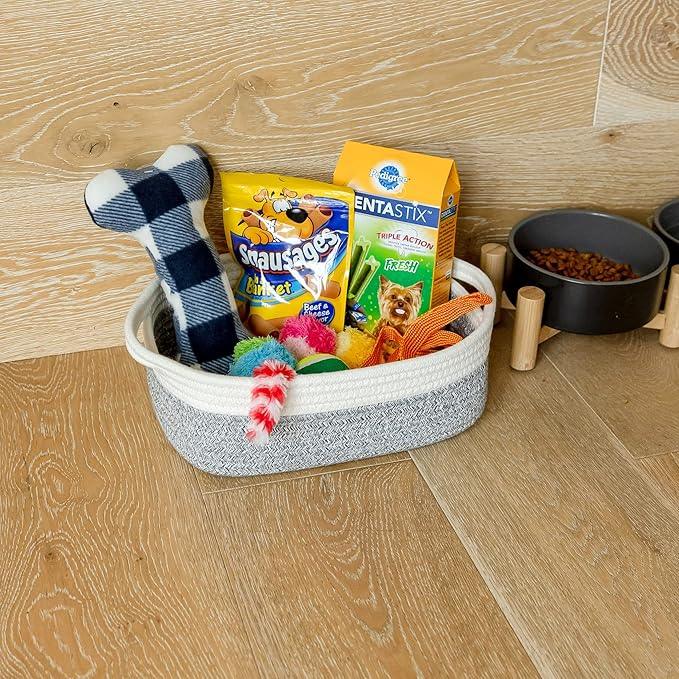 NaturalCozy 5-Piece Rectangle Storage Basket Set- Natural Cotton Rope Woven Baskets for Organizing! Small Basket for Montessori, Baby Nursery, Dog Toy Baskets, Cat Toy Box, Bathroom Organization Bin - ModernBath