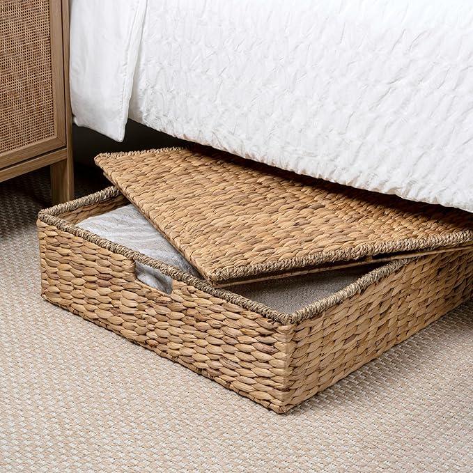 happimess BSK2015A Holden 30" Classic Costal Hand-Woven Hyacinth Wicker Under Bed Storage Basket with for Storage and Decoration in Bathroom, Bedroom, Closet, Entryway, Natural - ModernBath