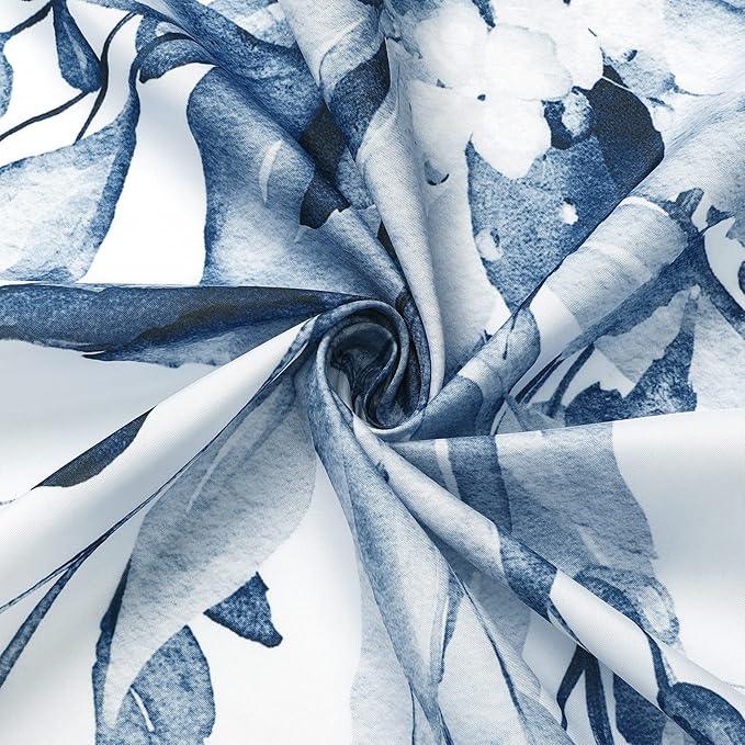 Gibelle Long Shower Curtain 72 x 78, Navy Blue Floral Shower Curtain for Bathroom, Watercolor Plant Eucalyptus Leaves Fabric Shower Curtain Set - ModernBath