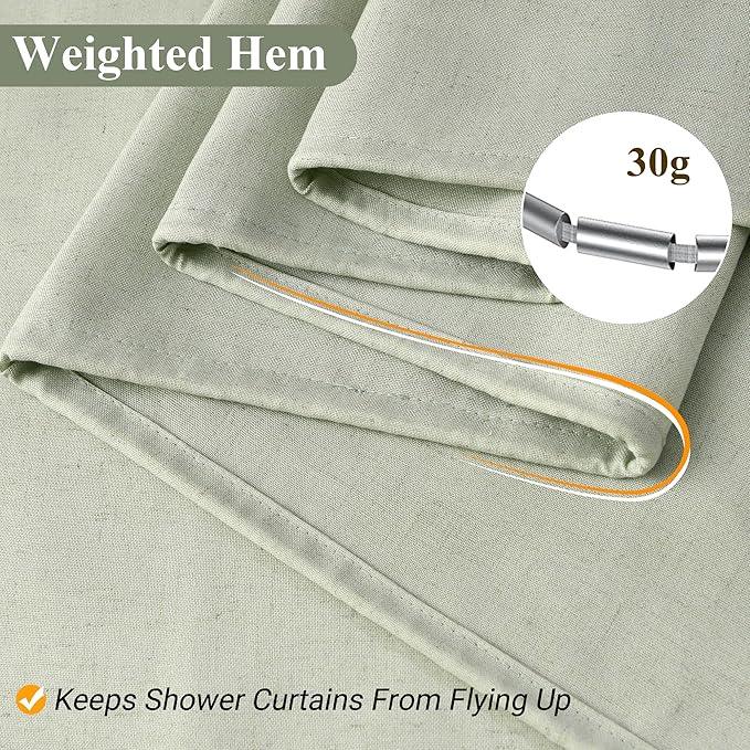 Naturoom Mist Sage 60 Inch Shower Curtain - Stall Narrow Half Linen Ultra Thick Fabric Shower Curtain Set with Hooks, Boho Farmhouse Rustic RV Camper Bath Curtains for Bathroom, 60x72 - ModernBath