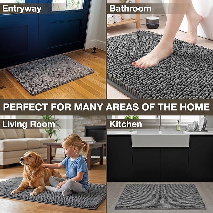 Neater Home Plush Bathroom Rugs 36x24 Thick Chenille Quick Dry Microfiber Absorbent Bath Mat, Soft Bath Rugs, Machine Washable Bathroom Floor Mat for Tub Shower Sink, Home Decor Accessories, Charcoal - ModernBath