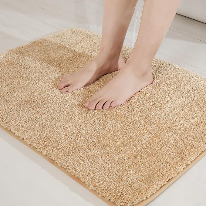 COSY HOMEER Extra Thick Bath Rugs for Bathroom - Anti-Slip Bath Mats Soft Plush Yarn Shaggy 100% Strong Mirco Polyeste Mat Living Room Bedroom Mat Floor Water Absorbent(Beige,16x24 - Inches) - ModernBath