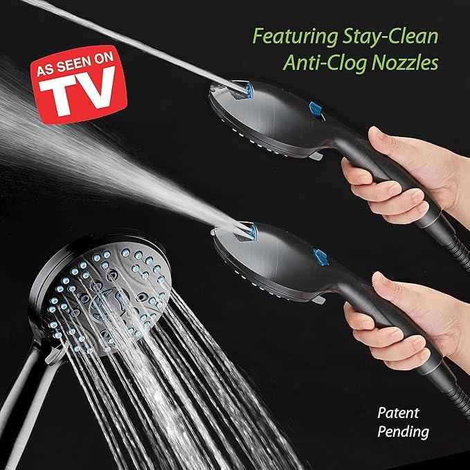 Hotel Spa AquaCare High Pressure 8-mode Handheld Shower Head, Anti-clog Nozzles - Built-in Power Wash to Clean Tub, Tile & Pets, Extra Long 6 ft. Stainless Steel Hose, Wall & Overhead Brackets - ModernBath