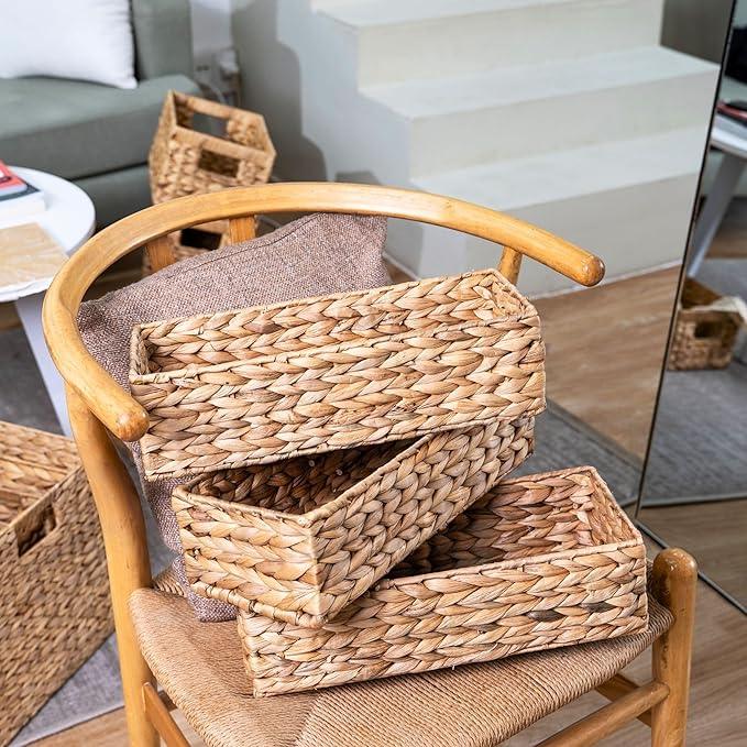 Set of 3 Wicker Toilet Paper Holders – Toilet Tank Basket, Back of Toilet Basket, Wicker Baskets for Storage and Decorative Bathroom Organization - ModernBath