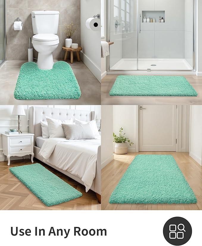 ILANGO Spa Blue Bathroom Rugs 48" × 24" Non Slip & Super Absorbent Extra Thick Soft, Washable Bath Mat for Floor, Microfiber Plush Shaggy Bath Rug with Rubber for Bathtub Shower Room Sink - ModernBath