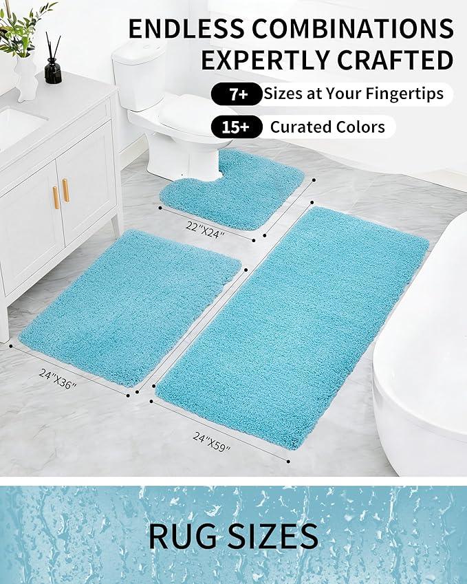 Ruggnovea Bathroom Rugs Non Slip Washable, Ultra Soft Thick Shaggy Absorbent Bath Mats, High Density Foam Latex Non Slip Backing Bath Rugs, Microfiber Bath Mats for Bathroom Floor&Sink,24x17,Teal - ModernBath