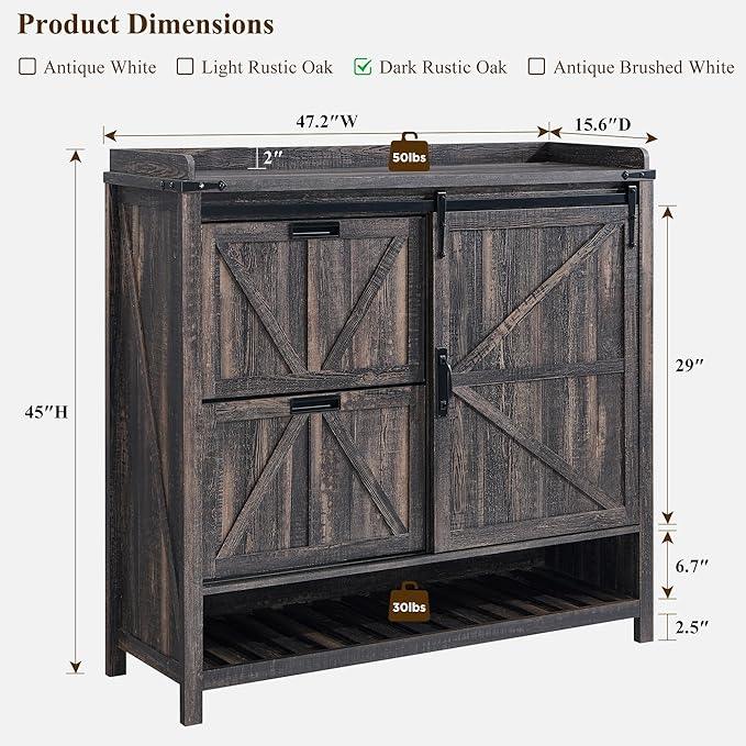 OKD Shoe Storage Cabinet with 2 Flip Drawers & Sliding Door, Farmhouse Entryway Shoe Organizer, Freestanding Rustic Hidden Shoe Rack Cabinet for Entryway, Dark Rustic Oak - ModernBath