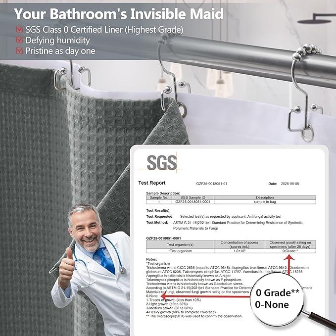 VANZAVANZU Luxury 3 in 1 Shower Curtain Set 3D Textured Waffle Weave Bathroom Curtain with Waterproof SGS Certified Fabric Liner & 12 Anti-Fall Stainless Steel Hooks, Machine Washable 72"x84" (Grey) - ModernBath