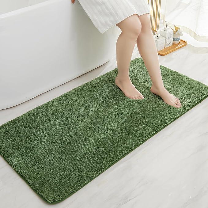 COSY HOMEER Bath Rugs for Bathroom Extra Thick- Anti-Slip Bath Mats Soft Plush Yarn Shaggy 100% Strong Mirco Polyeste Mat Living Room Bedroom Mat Floor Water Absorbent(Green,24x48 - Inches) - ModernBath