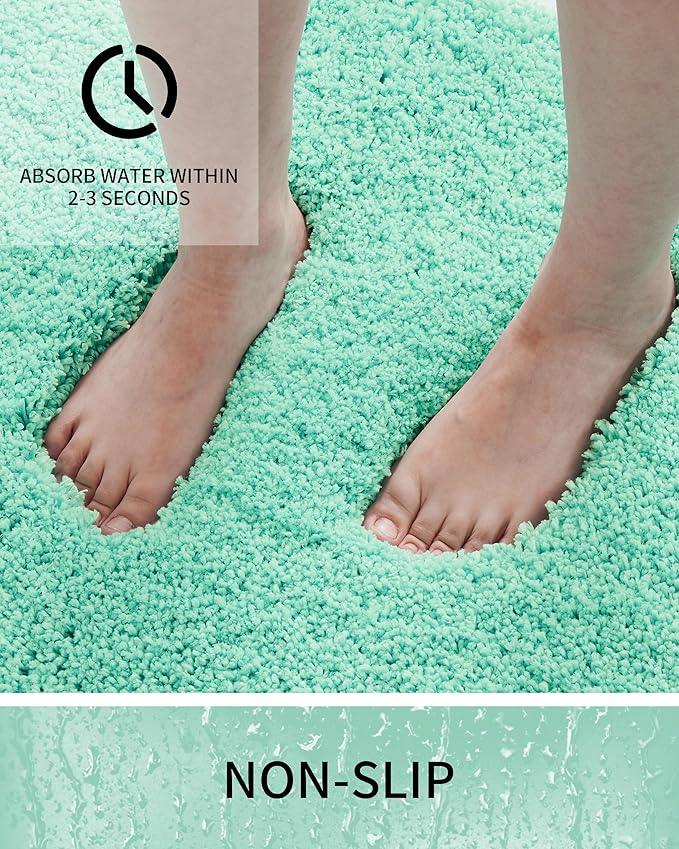 Ruggnovea Toilet Rugs U-Shaped Mat 24x22, Contour Bathroom Mat - Ultra Soft & Absorbent Microfiber, Quick-Dry, Machine Washable with High Density Foam Latex Non Slip Backing, Spa Blue - ModernBath