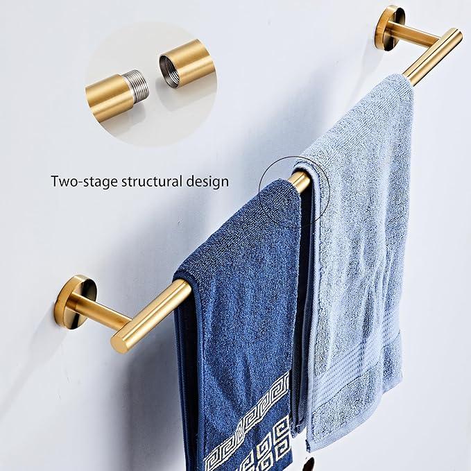 Brushed Gold Bathroom Hardware Set 5 Piece with Towel Racks for Bathroom, SUS304 Stainless Steel Bath Towel Bar Set, 24 Inch Wall Mounted Accessories Kit… - ModernBath