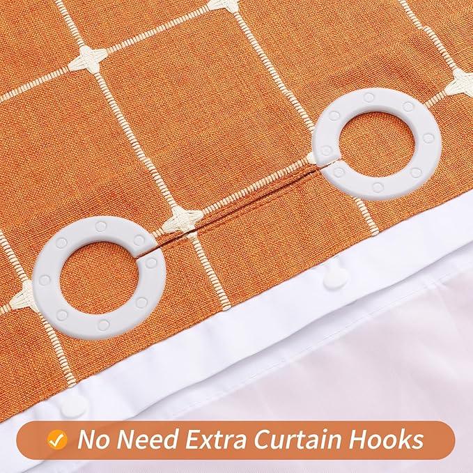 MitoVilla No Hooks Needed Orange Boho Shower Curtain with Snap-in Liner, Farmhouse Cotton Linen Fabric Shower Curtains with Tassels for Rustic Neutral Bathroom Decor, Burnt Orange, 72 x 74 - ModernBath