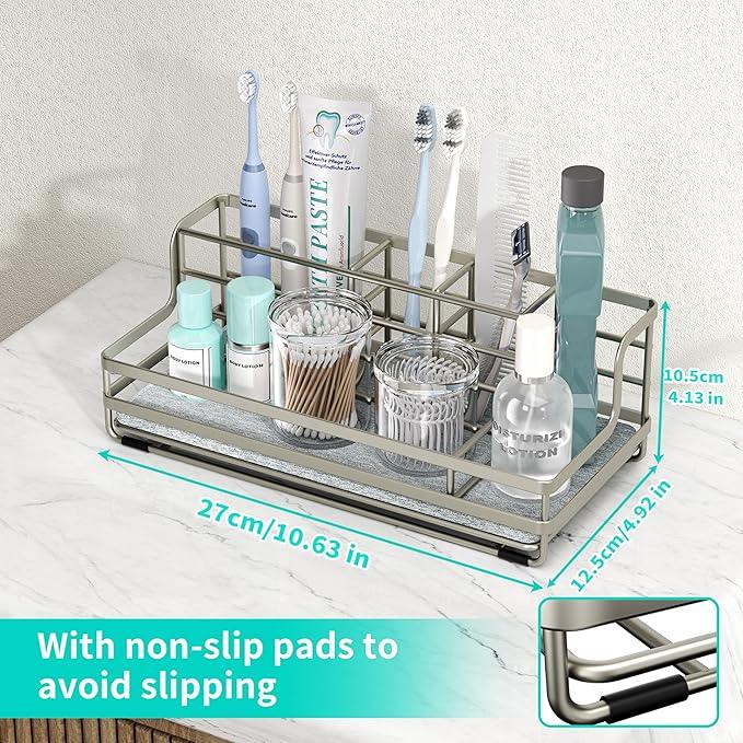 HapiRm Toothbrush Holders for Bathroom - 5 Partitions Bathroom Counter Organizer with Instant Drying Stone, Stainless Steel Countertop Storage Electric Toothbrush Toothpaste Holder - Brushed Nickel - ModernBath