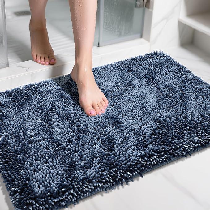 Yimobra Large Bathroom Rug Non Slip 36x24 Inch, Extra Thick Soft Absorbent Chenille Bath Mat, Machine Washable Bath Rugs for Bathroom Floor, Tub and Shower, Home Decor Accessories, Light Blue - ModernBath
