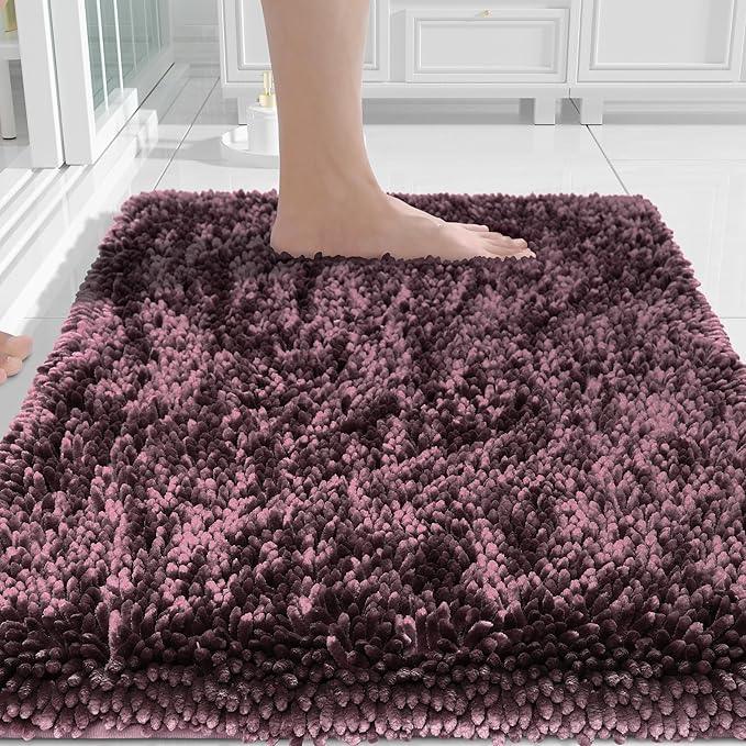 Yimobra Chenille Bathroom Rugs Non Slip, Extra Thick Soft Absorbent Bath Rug, Machine Washable Quick Dry Bath Mat for Bathroom Floor, Tub and Shower, Home Decor Accessories, 24x17, Purple Grey - ModernBath