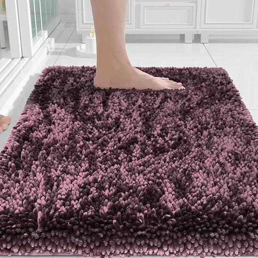 Yimobra Chenille Bathroom Rugs Non Slip, Extra Thick Soft Absorbent Bath Rug, Machine Washable Quick Dry Bath Mat for Bathroom Floor, Tub and Shower, Home Decor Accessories, 24x17, Purple Grey - ModernBath