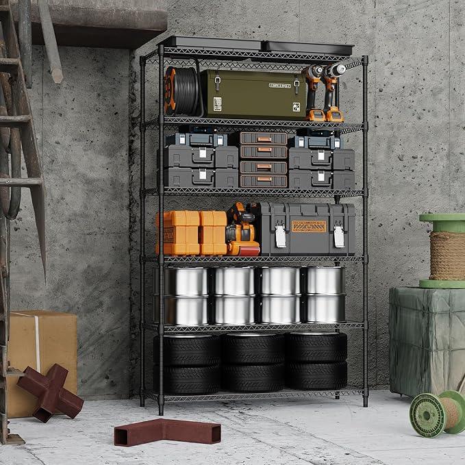 6 Tiers Storage Shelves Load 2100LBS, Metal Shelving Wire Metal Shelving Unit Shelves for Storage Adjustable Garage Shelving for Pantry Kitchen Garage Black 17.7" D x 47.3" W x 82.4" H - ModernBath