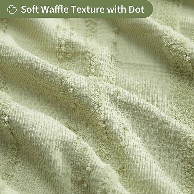 Lameirose Sage Green Shower Curtain Boho, Cotton Blend Waffle Shower Curtain Farmhouse, Fabric Shower Curtains for Bathroom, Hotel, Washable 72 x 72 - ModernBath
