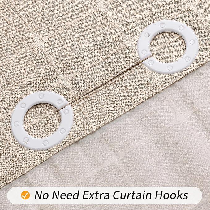 MitoVilla No Hooks Required Farmhouse Shower Curtain with Snap-in Liner - with Window & Magnets, Boho Cotton Linen Fabric Shower Curtains with Tassels for Rustic Bathroom Decor, Tan/Taupe, 72 x 74 - ModernBath