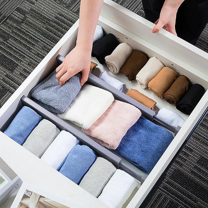Utoplike Bamboo Drawer Dividers Large, Gray Kitchen Drawer Organizers Adjustable, Spring Loaded, Works in Dresser, Bathroom, Bedroom, Desk, 4 pcs, 2.4" H - ModernBath