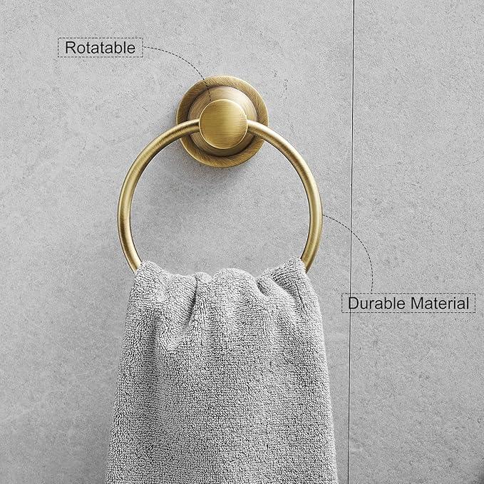 Hoimpro Antique Brass Towel Ring Toilet Paper Holder 2 Set, Double Bathroom Hardware Fixtures Toilet Roll Tissue Holder, Hand Towel Bar Towel Rack Rv Accessories, Sus304 Stainless Steel, Wall Mount - ModernBath