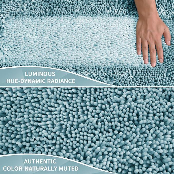 Yimobra Long Bathroom Rug Non Slip 44x24 Inch, Extra Thick Soft Absorbent Chenille Bath Mat, Machine Washable Bath Rugs for Bathroom Floor, Tub and Shower, Home Decor Accessories, Greyish Blue - ModernBath