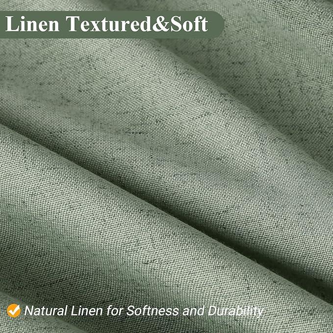 Naturoom Light Sage 48 Inch Shower Curtain - Stall Narrow Half Linen Ultra Thick Fabric Shower Curtain Set with Hooks, Boho Farmhouse Rustic RV Camper Bath Curtains for Bathroom, 48x72 - ModernBath