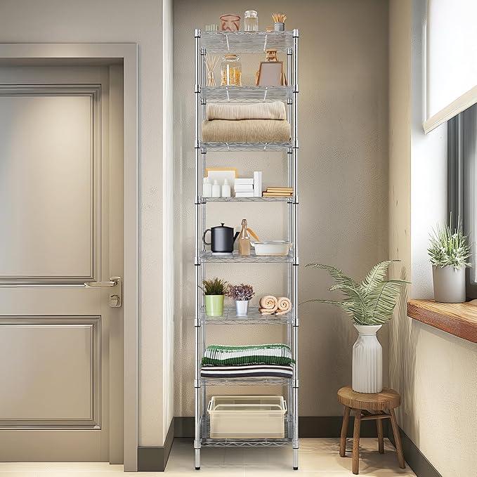 Finnhomy Heavy Duty 8 Tier Wire Shelving, 18x18x78.8 inches 8 Shelves Storage Rack with Thicken Steel Tube, Pantry Shelves for Storage, Adjustable Metal Shelving Unit, NSF Certified, Chrome - ModernBath