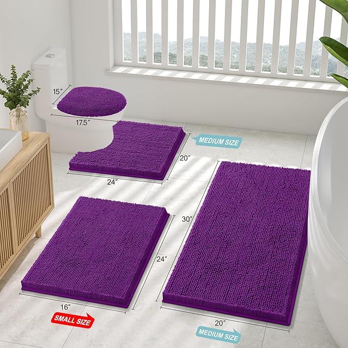 Smiry Luxury Chenille Toilet Rugs U-Shaped 24x20, Soft Absorbent Non-Slip Contour Bathroom Rugs for Toilet, Machine Washable Contoured Bath Mats, Violet - ModernBath