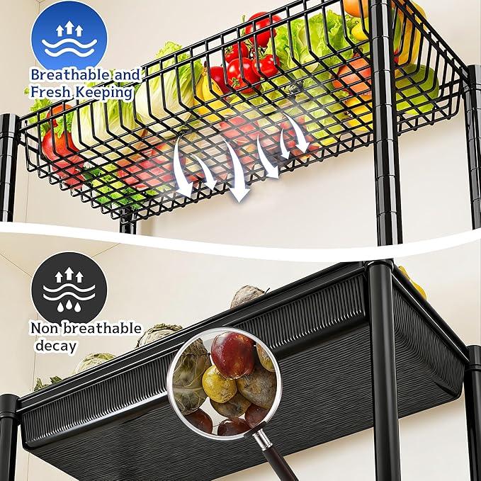 7 Tier Wire Shelving with Wheels 72" H Adjustable Basket Shelf Storage Shelves with Hooks for Kitchen Bathroom Pantry Shelves Closet Laundry Room Organization 72" H x 30" W x 14" D, Black - ModernBath