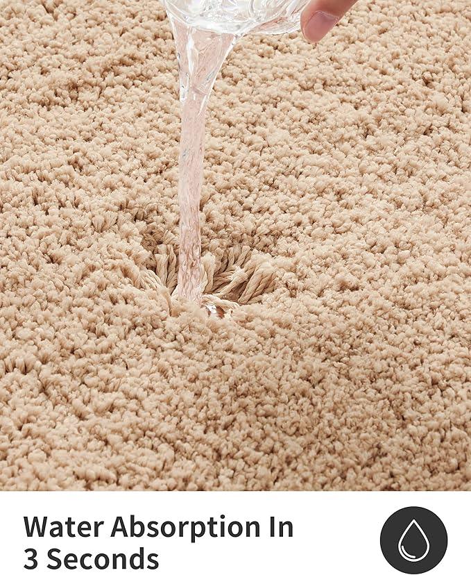 ILANGO Beige Bathroom Rugs 36" × 24" Non Slip & Super Absorbent Extra Thick Soft, Washable Bath Mat for Floor, Microfiber Plush Shaggy Bath Rug with Rubber for Bathtub Shower Room Sink - ModernBath