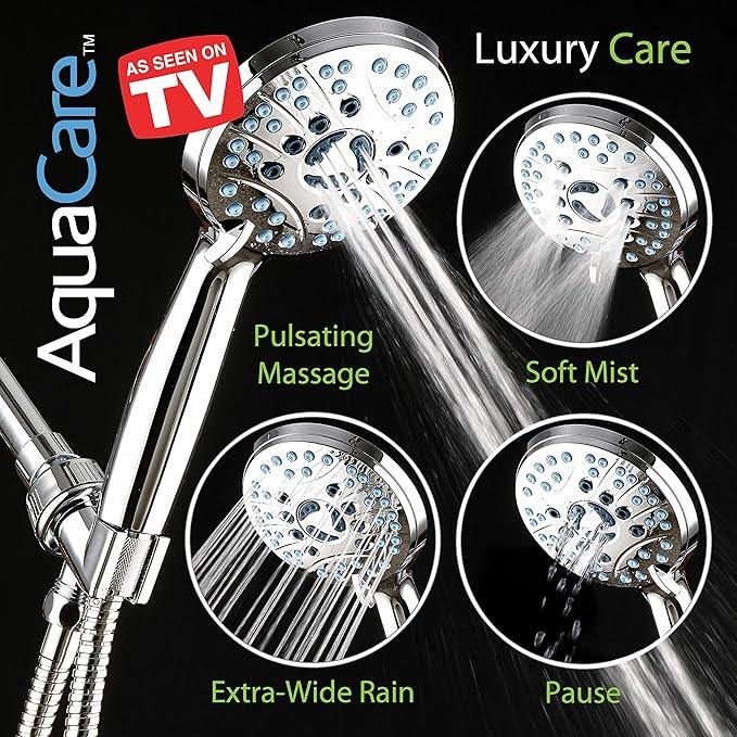 Hotel Spa AquaCare High Pressure 8-Mode Handheld Shower Head - Anti-clog Nozzles, Built-in Power Wash to Clean Tub, Extra Long 6 ft. Stainless Steel Hose, Wall & Overhead Brackets - ModernBath
