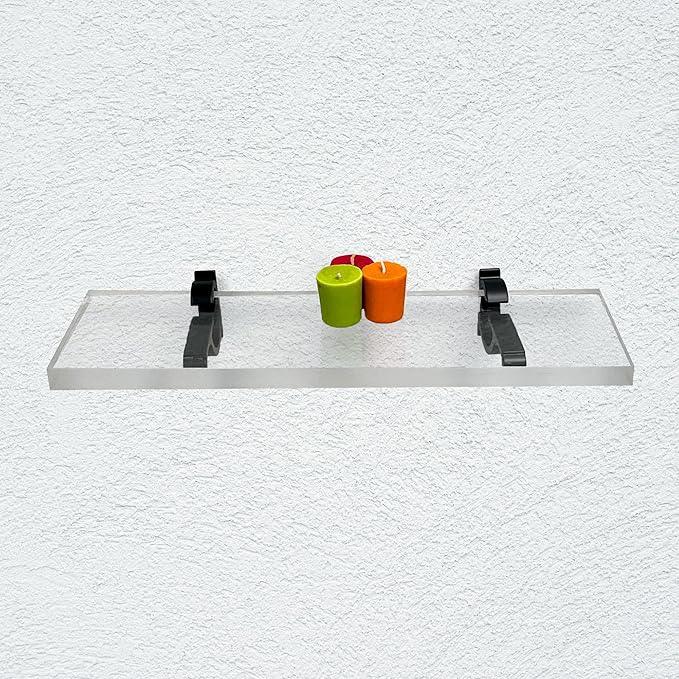 Clear Acrylic Shelves 14.5 inches, 3/4" Thick Transparent Wall Mounted Floating Shelves for Bedroom, Living Room, Bathroom, Kitchen -‎ with Screws and Black Finish Brackets, Pack of 2 - ModernBath