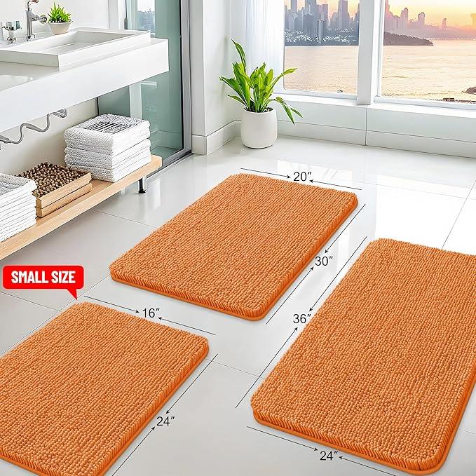 Arotive Bathroom Rugs 24x16, Extra Soft Absorbent Shaggy Chenille Bath Rugs, Machine Washable Rubber Backing Non-Slip Bath Mats for Bathroom Floor Tub and Shower, Home Decor Accessories, Coral - ModernBath