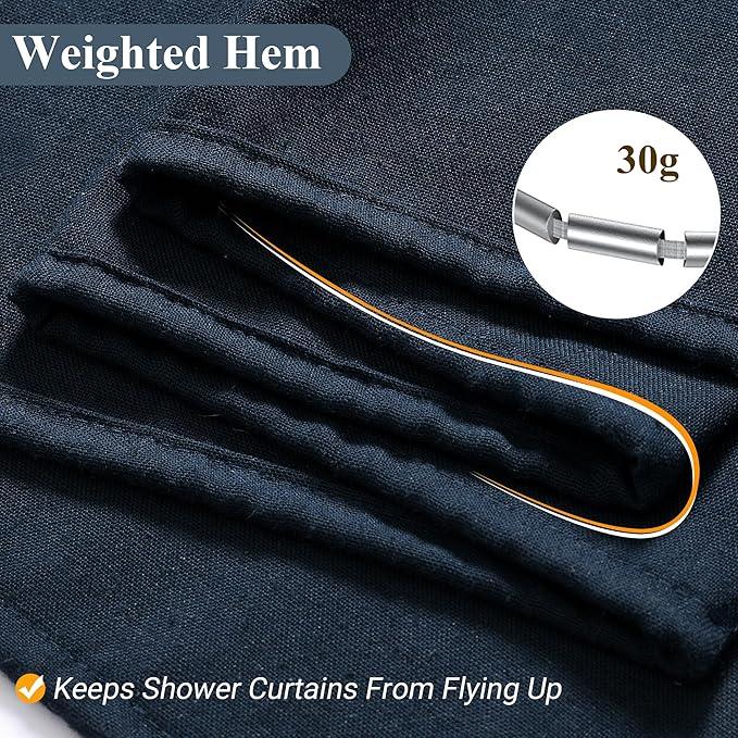 Naturoom Navy Blue Shower Curtain for Bathroom, Linen Textured Weighted Hem Cloth Shower Curtain Set with Hooks, Simple Hotel Luxury Men Nautical Bath Accessories Decor,72x90, Dark Blue - ModernBath