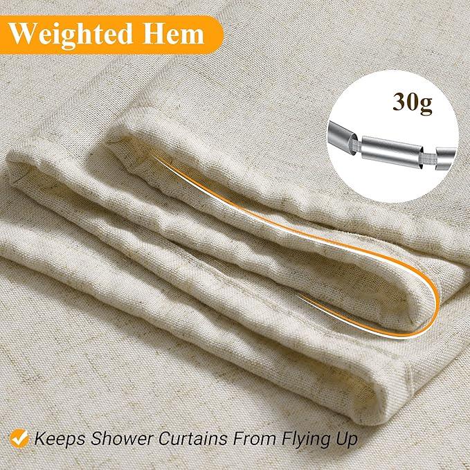 Naturoom Extra Long Light Beige Linen Shower Curtain 86 Inch Long Weighted Thick Fabric Bath Curtain Set with Hooks XLong Tall Country Farmhouse Curtains for Bathroom 72x86 - ModernBath