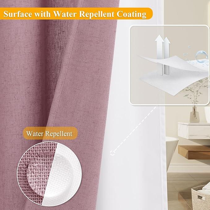 Jowels No Hooks Needed Linen Shower Curtain and Liner Set,Blush Pink Hotel Luxury Decor Shower Curtains for Bathroom with See Through Top Window,Water Resistant Fabric,72Wx72L,Blush Pink - ModernBath