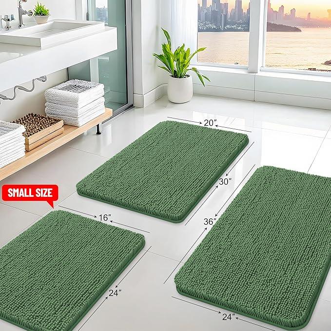 Arotive Bathroom Rugs 24x16, Extra Soft Absorbent Shaggy Chenille Bath Rugs, Machine Washable Rubber Backing Non-Slip Bath Mats for Bathroom Floor Tub and Shower, Home Decor Accessories, Olive Green - ModernBath