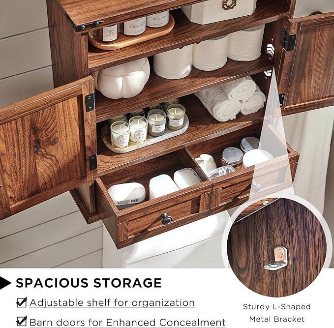 ACCOHOHO Bathroom Wall Cabinet, Farmhouse Medicine Cabinet, 24" Wide Cabinet with Drawer, Adjustable Shelf, Double Barn Doors, Storage Cabinet for Bathroom, Kitchen, Living Room, Brown - ModernBath