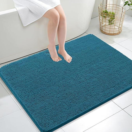 OLANLY Bathroom Rugs 40x32, Extra Soft Absorbent Chenille Bath Rugs, Rubber Backing Quick Dry, Machine Washable Bath Mats for Bathroom Floor, Tub and Shower, Home Decor Accessories, Peacock Blue - ModernBath