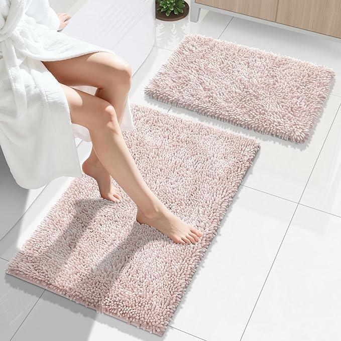 Yimobra Bathroom Rug Set 2 Piece, Luxury Shaggy Bath Mat Set with Non Slip Backing, Ultra Soft & Absorbent Mats for Bathroom Floor, Machine Washable, 31.5"x20"+24"x17", Pink - ModernBath