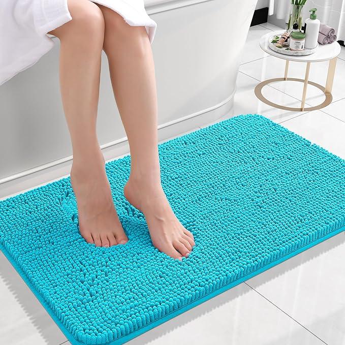 OLANLY Bathroom Rugs 24x16, Extra Soft Absorbent Chenille Bath Rugs, Rubber Backing Quick Dry, Machine Washable Bath Mats for Bathroom Floor, Tub and Shower, Home Decor Accessories, Aqua Sky - ModernBath