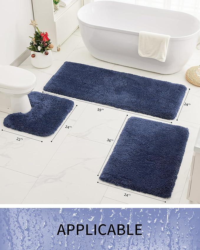 Ruggnovea Bathroom Rugs Non Slip Washable 32x20, Ultra Soft Thick Shaggy Absorbent Bath Mats, High Density Foam Latex Non Slip Backing Bath Rugs, Microfiber Bath Mats for Bathroom Floor&Sink,Navy Blue - ModernBath