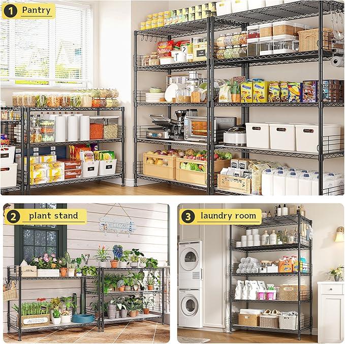 71.5‘’H Wire Shelving Unit With Shelf Linker,5 Tier Metal Shelving Pantry Kitchen Shelves with Side Blockers,Adjustable Standing Storage Shelves Rack with Hooks,Shelf for Utility Room,Basement,office - ModernBath