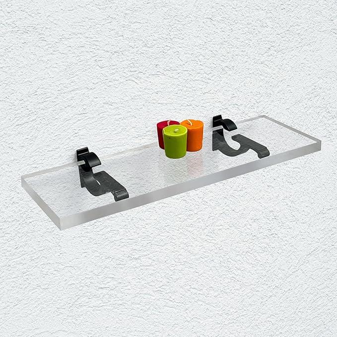 Clear Acrylic Shelves for Wall Storage, 6" W X 30" L, 3/4" Thick Wall Mounted Floating Shelves for Bedroom, Living Room, Bathroom, Kitchen -‎Easy Installation with Screws and Black Finish Brackets - ModernBath